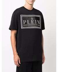 schwarzes und weißes bedrucktes T-Shirt mit einem Rundhalsausschnitt von Philipp Plein