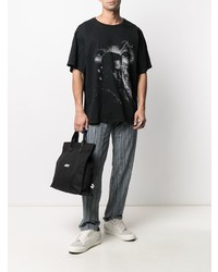 schwarzes und weißes bedrucktes T-Shirt mit einem Rundhalsausschnitt von Rhude