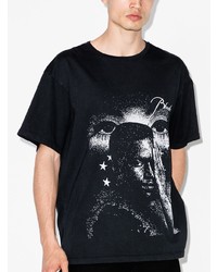 schwarzes und weißes bedrucktes T-Shirt mit einem Rundhalsausschnitt von Rhude