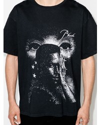 schwarzes und weißes bedrucktes T-Shirt mit einem Rundhalsausschnitt von Rhude