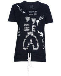 schwarzes und weißes bedrucktes T-Shirt mit einem Rundhalsausschnitt von Bernhard Willhelm