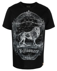 schwarzes und weißes bedrucktes T-Shirt mit einem Rundhalsausschnitt von Billionaire