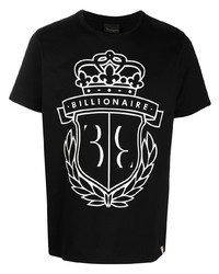 schwarzes und weißes bedrucktes T-Shirt mit einem Rundhalsausschnitt von Billionaire