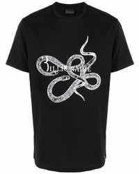 schwarzes und weißes bedrucktes T-Shirt mit einem Rundhalsausschnitt von Billionaire