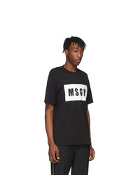 schwarzes und weißes bedrucktes T-Shirt mit einem Rundhalsausschnitt von MSGM