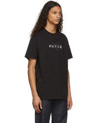 schwarzes und weißes bedrucktes T-Shirt mit einem Rundhalsausschnitt von Awake NY