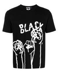 schwarzes und weißes bedrucktes T-Shirt mit einem Rundhalsausschnitt von Black Comme Des Garçons