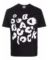 schwarzes und weißes bedrucktes T-Shirt mit einem Rundhalsausschnitt von Black Comme Des Garçons