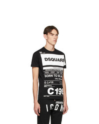 schwarzes und weißes bedrucktes T-Shirt mit einem Rundhalsausschnitt von DSQUARED2