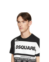 schwarzes und weißes bedrucktes T-Shirt mit einem Rundhalsausschnitt von DSQUARED2