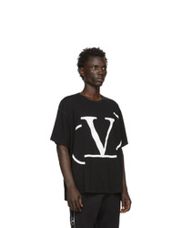 schwarzes und weißes bedrucktes T-Shirt mit einem Rundhalsausschnitt von Valentino