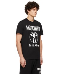 schwarzes und weißes bedrucktes T-Shirt mit einem Rundhalsausschnitt von Moschino