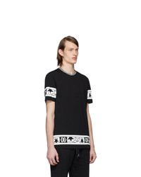 schwarzes und weißes bedrucktes T-Shirt mit einem Rundhalsausschnitt von Dolce and Gabbana