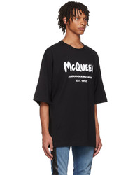 schwarzes und weißes bedrucktes T-Shirt mit einem Rundhalsausschnitt von Alexander McQueen