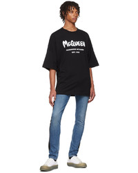 schwarzes und weißes bedrucktes T-Shirt mit einem Rundhalsausschnitt von Alexander McQueen