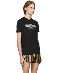 schwarzes und weißes bedrucktes T-Shirt mit einem Rundhalsausschnitt von Versace