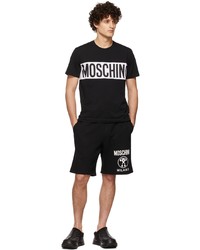 schwarzes und weißes bedrucktes T-Shirt mit einem Rundhalsausschnitt von Moschino