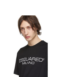 schwarzes und weißes bedrucktes T-Shirt mit einem Rundhalsausschnitt von DSQUARED2