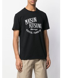 schwarzes und weißes bedrucktes T-Shirt mit einem Rundhalsausschnitt von MAISON KITSUNÉ