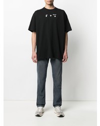 schwarzes und weißes bedrucktes T-Shirt mit einem Rundhalsausschnitt von Off-White