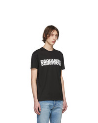 schwarzes und weißes bedrucktes T-Shirt mit einem Rundhalsausschnitt von DSQUARED2