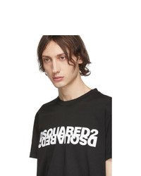 schwarzes und weißes bedrucktes T-Shirt mit einem Rundhalsausschnitt von DSQUARED2