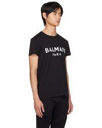 schwarzes und weißes bedrucktes T-Shirt mit einem Rundhalsausschnitt von Balmain