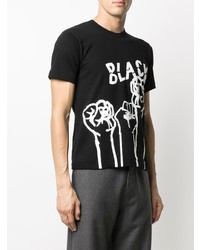 schwarzes und weißes bedrucktes T-Shirt mit einem Rundhalsausschnitt von Black Comme Des Garçons