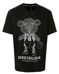 schwarzes und weißes bedrucktes T-Shirt mit einem Rundhalsausschnitt von Blackbarrett