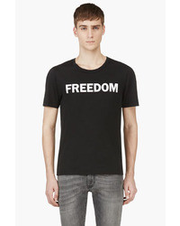 schwarzes und weißes bedrucktes T-Shirt mit einem Rundhalsausschnitt von BLK DNM