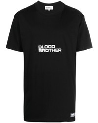 schwarzes und weißes bedrucktes T-Shirt mit einem Rundhalsausschnitt von Blood Brother