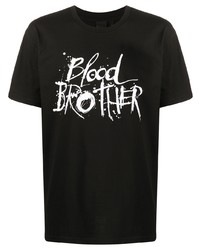 schwarzes und weißes bedrucktes T-Shirt mit einem Rundhalsausschnitt von Blood Brother