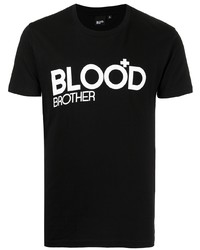 schwarzes und weißes bedrucktes T-Shirt mit einem Rundhalsausschnitt von Blood Brother