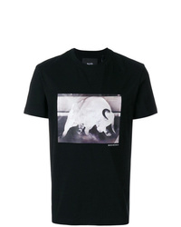 schwarzes und weißes bedrucktes T-Shirt mit einem Rundhalsausschnitt von Blood Brother