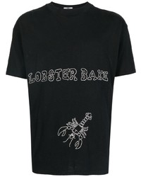 schwarzes und weißes bedrucktes T-Shirt mit einem Rundhalsausschnitt von Bode