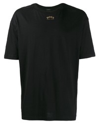 schwarzes und weißes bedrucktes T-Shirt mit einem Rundhalsausschnitt von BOSS HUGO BOSS
