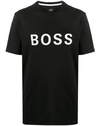 schwarzes und weißes bedrucktes T-Shirt mit einem Rundhalsausschnitt von BOSS HUGO BOSS