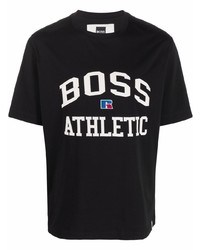 schwarzes und weißes bedrucktes T-Shirt mit einem Rundhalsausschnitt von BOSS HUGO BOSS