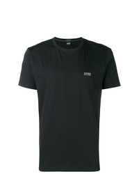 schwarzes und weißes bedrucktes T-Shirt mit einem Rundhalsausschnitt von BOSS HUGO BOSS