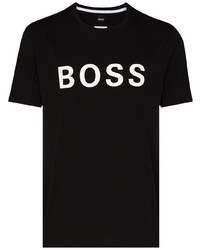 schwarzes und weißes bedrucktes T-Shirt mit einem Rundhalsausschnitt von BOSS