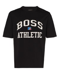 schwarzes und weißes bedrucktes T-Shirt mit einem Rundhalsausschnitt von BOSS