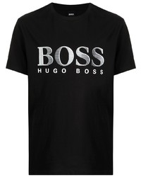 schwarzes und weißes bedrucktes T-Shirt mit einem Rundhalsausschnitt von BOSS