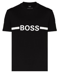 schwarzes und weißes bedrucktes T-Shirt mit einem Rundhalsausschnitt von BOSS