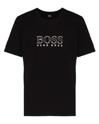 schwarzes und weißes bedrucktes T-Shirt mit einem Rundhalsausschnitt von BOSS