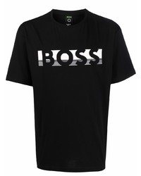 schwarzes und weißes bedrucktes T-Shirt mit einem Rundhalsausschnitt von BOSS