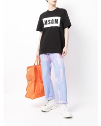 schwarzes und weißes bedrucktes T-Shirt mit einem Rundhalsausschnitt von MSGM