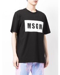 schwarzes und weißes bedrucktes T-Shirt mit einem Rundhalsausschnitt von MSGM