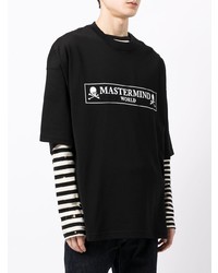 schwarzes und weißes bedrucktes T-Shirt mit einem Rundhalsausschnitt von Mastermind World