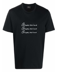schwarzes und weißes bedrucktes T-Shirt mit einem Rundhalsausschnitt von Brioni
