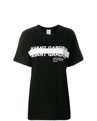 schwarzes und weißes bedrucktes T-Shirt mit einem Rundhalsausschnitt von Brognano